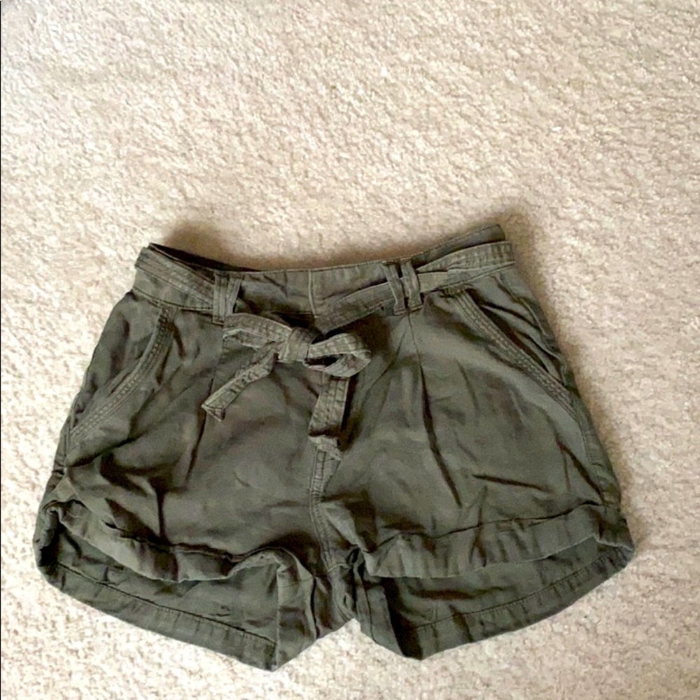 Army green tie shorts